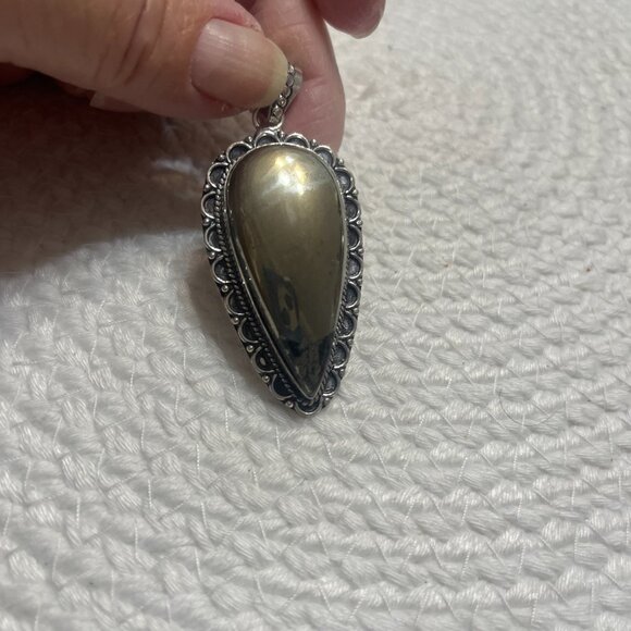 Beautiful APACHE PYRITE Handmade Sterling 925 Pendant/Chain #365D - Picture 2 of 3